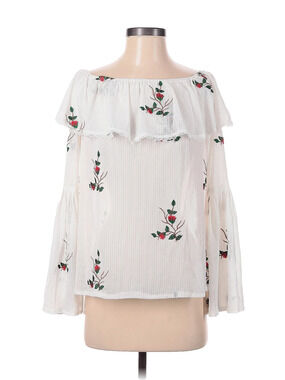 AMT Off Shoulder Floral Embroidered Roses Blouse White Long Sleeve NWT Women’s S